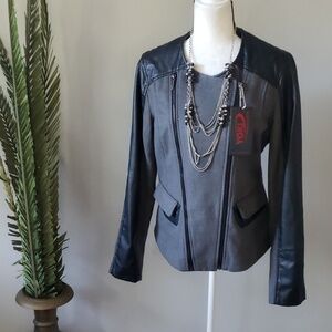 Yoki gray and black faux leather moto jacket NWT